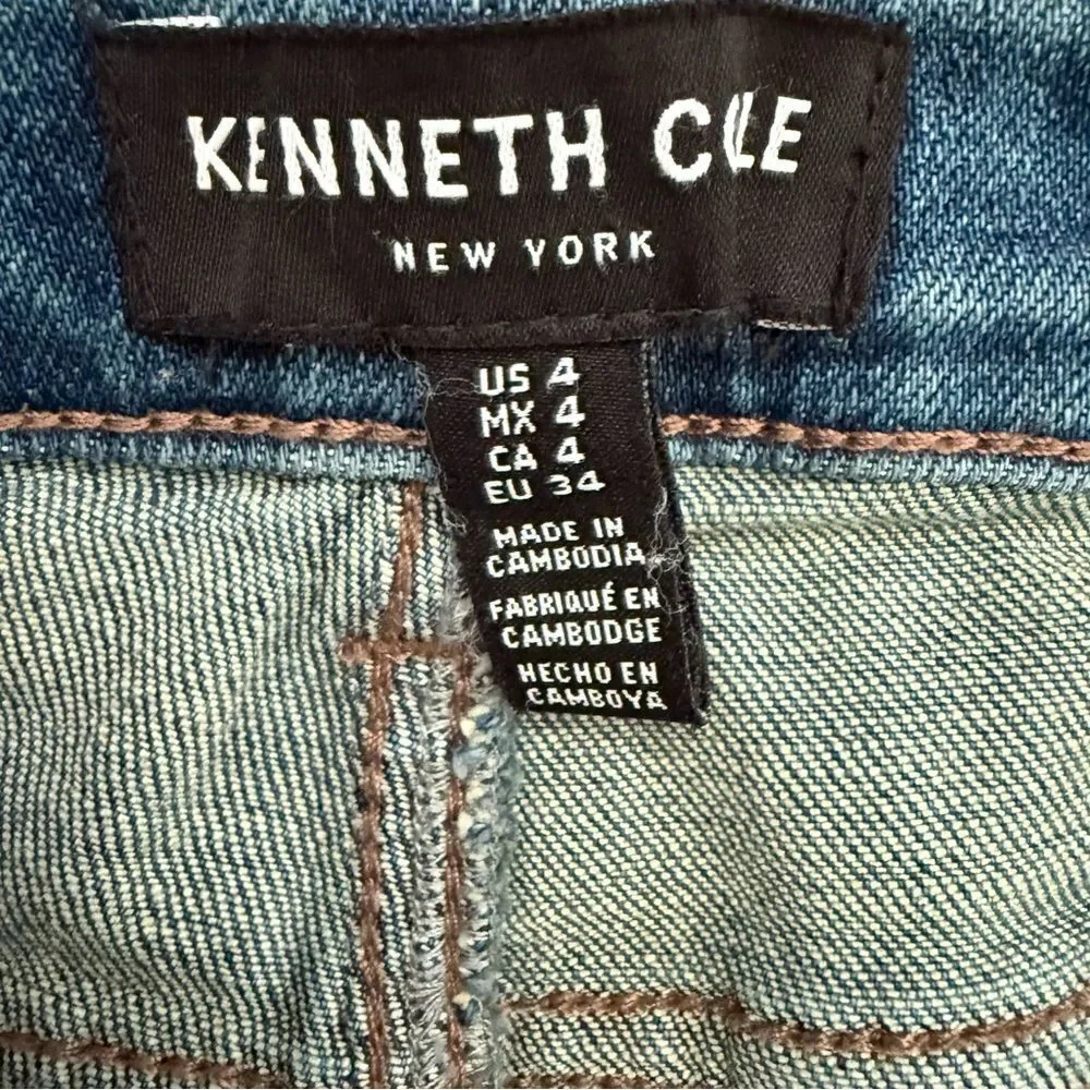 Kenneth Cole High Rise Straight Leg Jeans Blue Button Fly Raw Hem Denim Size 4 - Picture 6 of 8